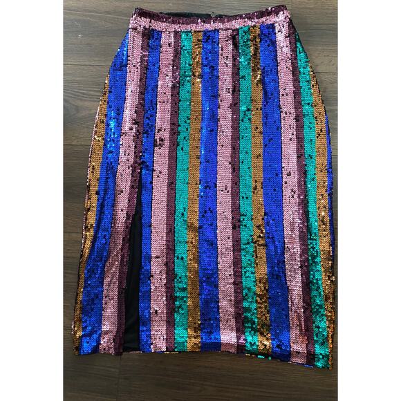 EUC Valencia & Vine Multicolor Sequin Striped Pencil Skirt M - Picture 10 of 10